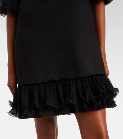 Valentino Garavani Ruffle Trim Crepe Couture Minidress In Black