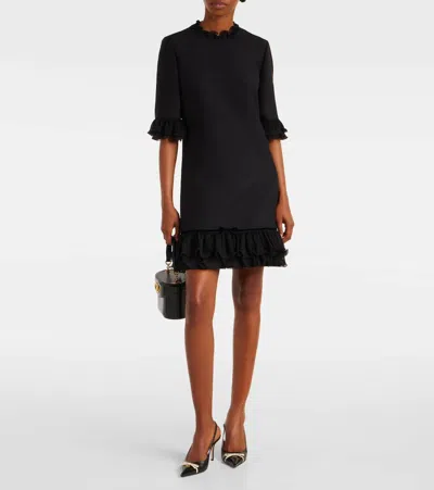 Valentino Garavani Ruffle Trim Crepe Couture Minidress In Black