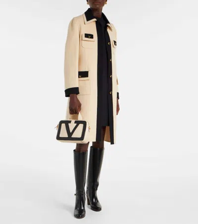 Valentino Ivory Black Single-breasted Coat In Neutral