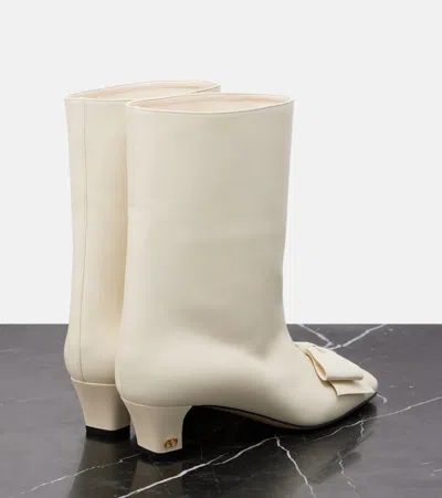 Valentino Leather Mid-calf Boots Featuring Bow Detail In White