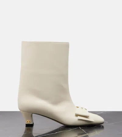 Valentino Leather Mid-calf Boots Featuring Bow Detail In White