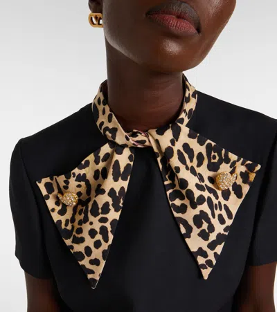 Valentino Black Crepe Couture Dress With Animal-print Bow