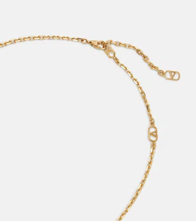 Valentino Royal Heart Metal And Enamel Chain Necklace In Black