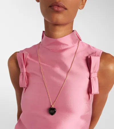 Valentino Royal Heart Metal And Enamel Chain Necklace In Black