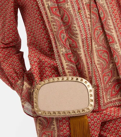 Valentino Rockstud Vlogo Mini Canvas Shoulder Bag In Blue