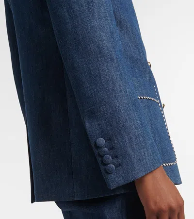 Valentino Double-breasted Chambray Blazer In Blue