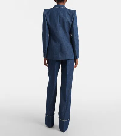 Valentino Double-breasted Chambray Blazer In Blue
