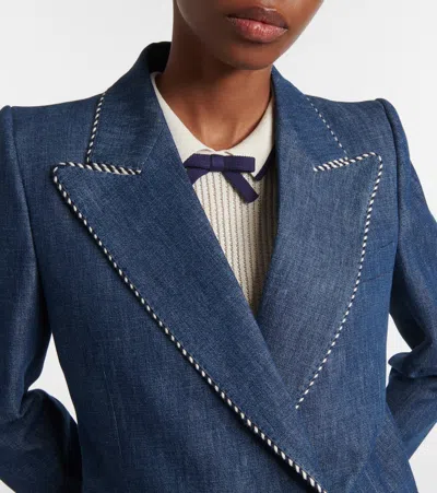 Valentino Double-breasted Chambray Blazer In Blue