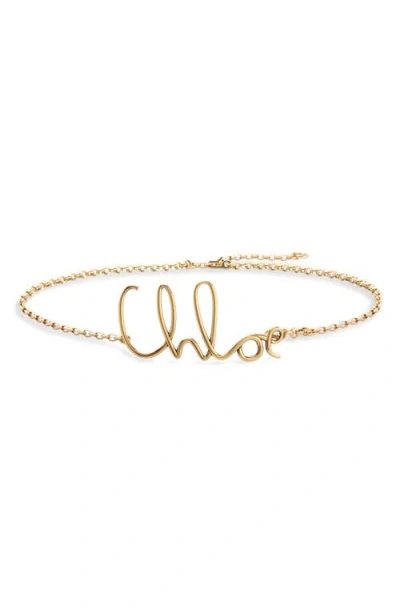 Chloé Adjustable Chain Necklace Script Pendant In Gold