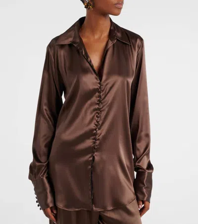 Dries Van Noten Collared Long-sleeved Shirt In Brown