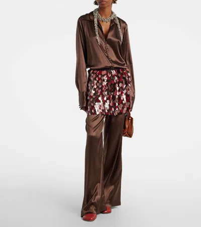 Dries Van Noten Collared Long-sleeved Shirt In Brown
