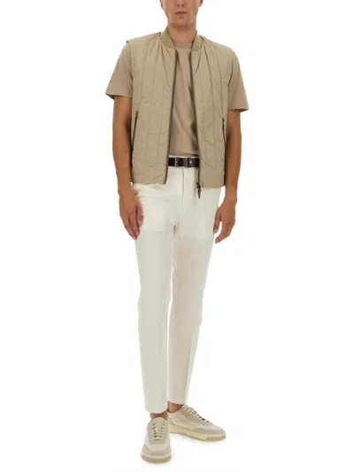 Hugo Boss Quilted Collar Vest Side Pockets In Neutral