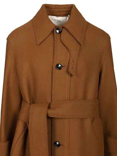 Ami Alexandre Mattiussi Ami Paris Hazelnut Wool Coat Men In Blue