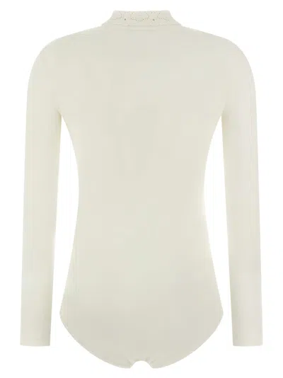 Magda Butrym Long-sleeve Tricot Polo Bodysuit In White