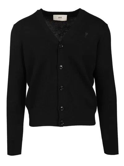 Ami Alexandre Mattiussi V-neckline Cardigan With Ribbed Cuffs And Hem In Black