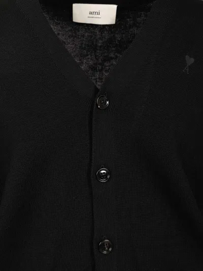 Ami Alexandre Mattiussi V-neckline Cardigan With Ribbed Cuffs And Hem In Black