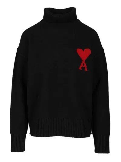 Ami Alexandre Mattiussi Ami De Caur Virgin Wool Turtleneck Sweater In Black