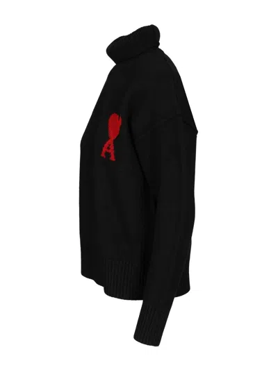Ami Alexandre Mattiussi Ami De Caur Virgin Wool Turtleneck Sweater In Black