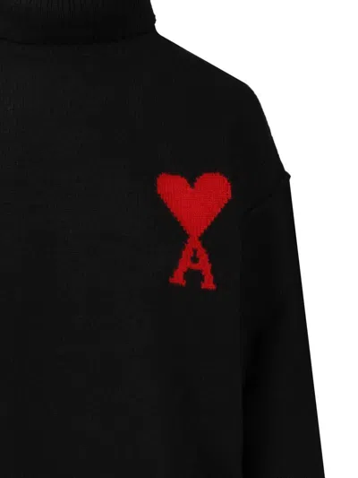 Ami Alexandre Mattiussi Ami De Caur Virgin Wool Turtleneck Sweater In Black