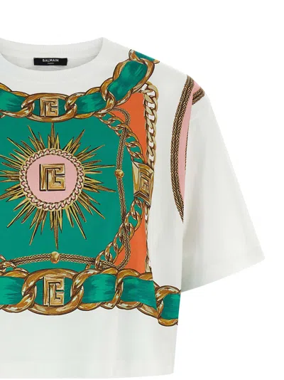Balmain Chain Motif Crew Neck Cropped T-shirt In Multi