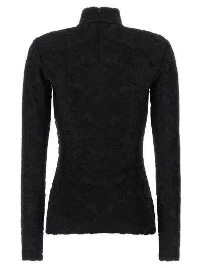 Balmain Buttoned Ls Bouclette Baroque Top In Black
