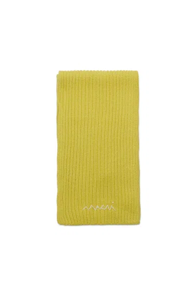 Marni Wool-blend Knit Scarf With Logo In Brown