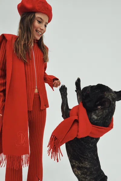 Max & Co Ribbed Wool Blend Turtleneck Cardigan In Red