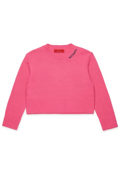 Max & Co Wool Blend Pullover With Embroidered Logo In Pink
