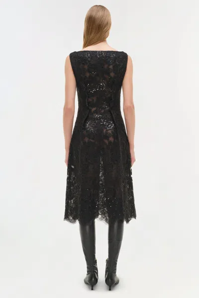 Simkhai Women's V-neck Delphine Sequin Lace Midi Dress In Black In Black