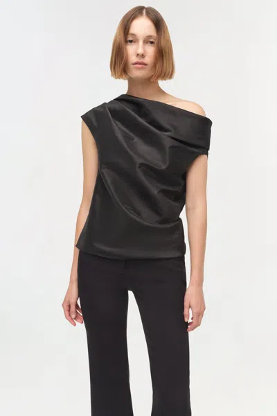 Simkhai Viva Draped One-shoulder Blouse In Black
