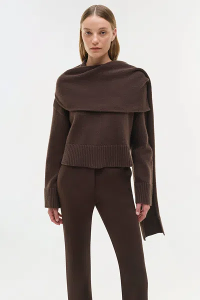 Simkhai Women's Knitted Elson Wool Cashmere Scarf Sweater In Chocolate In Brown