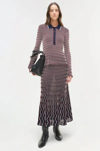 Simkhai Colleen Wavy Striped Polo Shirt In Pink