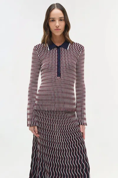 Simkhai Colleen Wavy Striped Polo Shirt In Pink