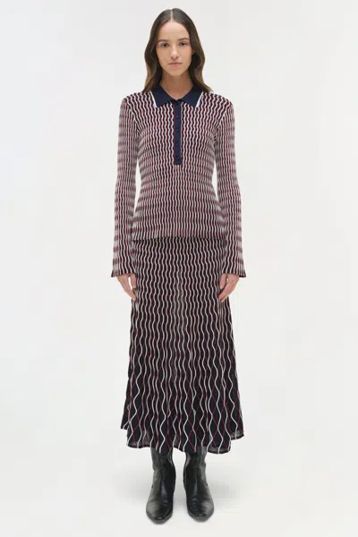 Simkhai Colleen Wavy Striped Polo Shirt In Pink