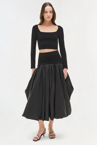 Simkhai Women's Corinn Taffeta Knit Midi Skirt In Black In Black