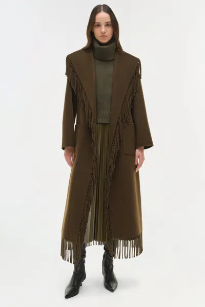 Simkhai Women's Carrie Fringe Coat In Alligator In Green