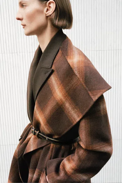 Simkhai Women's Mulhollond Wool Robe Coat In Chocolate Plaid