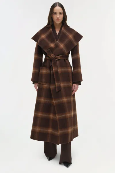 Simkhai Women's Mulhollond Wool Robe Coat In Chocolate Plaid