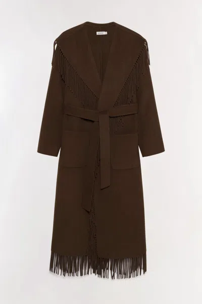 Simkhai Carrie Fringe Robe Coat In Chocolate In Brown