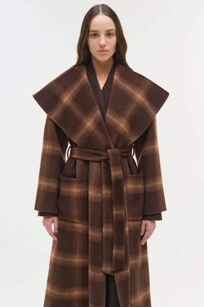 Simkhai Women's Mulhollond Wool Robe Coat In Chocolate Plaid