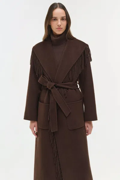 Simkhai Carrie Fringe Robe Coat In Chocolate In Brown
