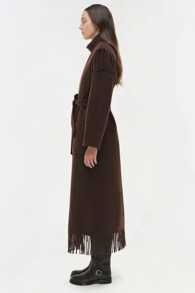Simkhai Carrie Fringe Robe Coat In Chocolate In Brown