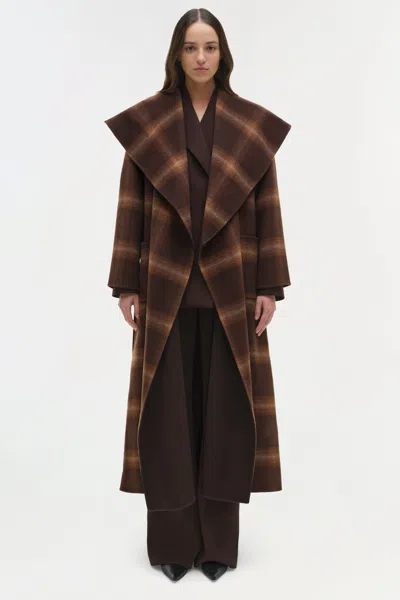 Simkhai Women's Mulhollond Wool Robe Coat In Chocolate Plaid