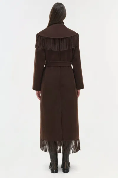 Simkhai Carrie Fringe Robe Coat In Chocolate In Brown
