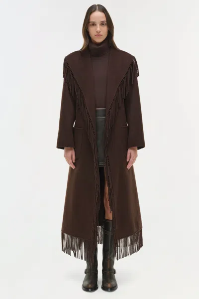 Simkhai Carrie Fringe Robe Coat In Chocolate In Brown