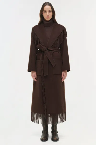 Simkhai Carrie Fringe Robe Coat In Chocolate In Brown