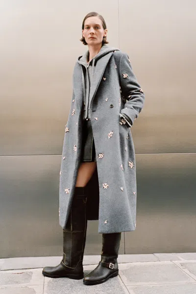 Simkhai Women's Gianni Embellished Wool Coat In Heather Grey In Gray