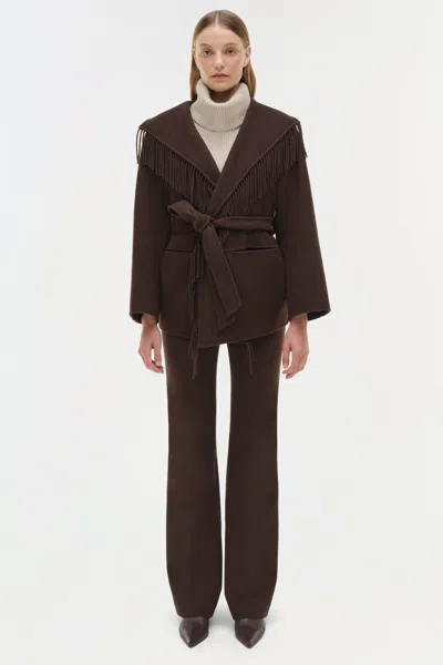 Simkhai Fringe-trimmed Coat In Brown
