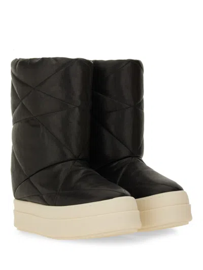 Rick Owens Quilted Platform Boots Round Toe In Black