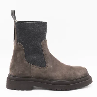 Brunello Cucinelli Cedar Brown Flat Shoes With Elasticated Side Panels And Rubber Sole In Brown